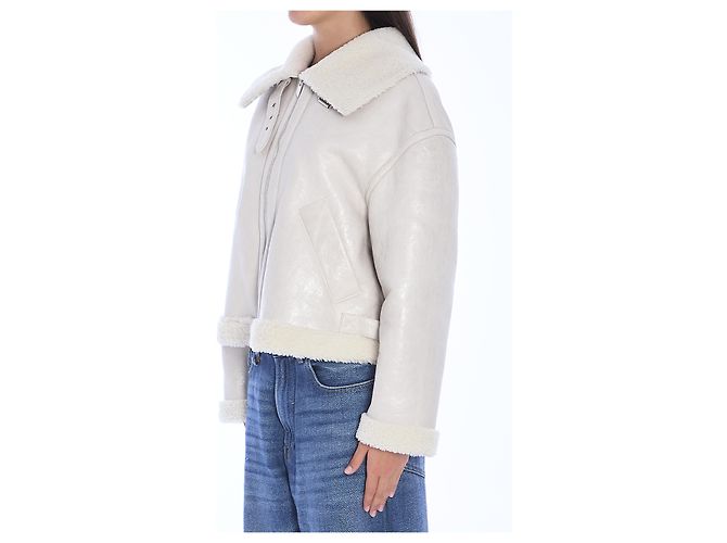 Salvatore Santoro Lederjacke Elfenbein mit Shearling - Ansicht 2