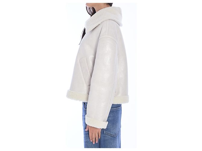 Salvatore Santoro Lederjacke Elfenbein mit Shearling - Ansicht 3