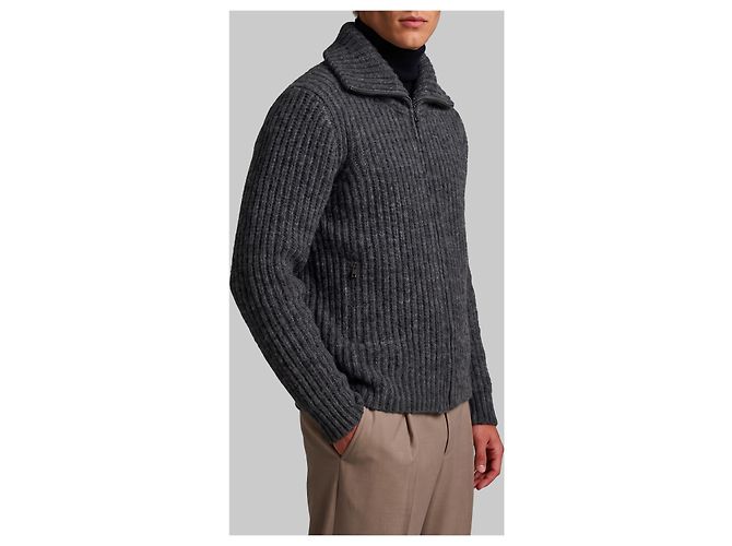 Roberto Collina Gerippte Zip-Jacke in Anthrazit Grau - Ansicht 2