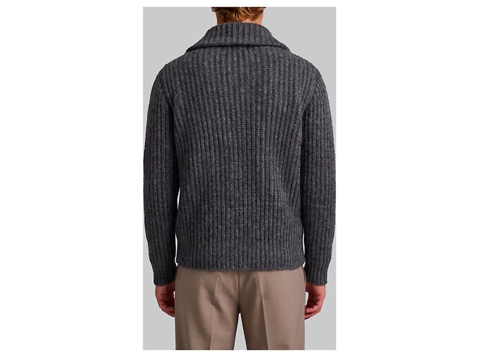 Roberto Collina Gerippte Zip-Jacke in Anthrazit Grau - Ansicht 3