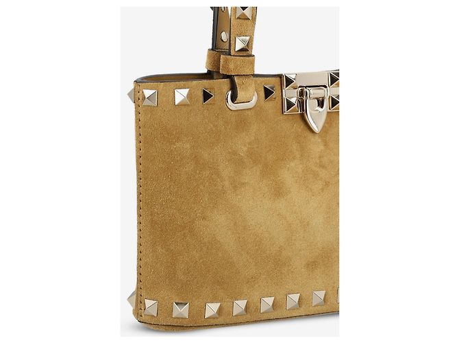 Valentino Garavani mala shopping mini Rockstud em camurça Bege - vista 4