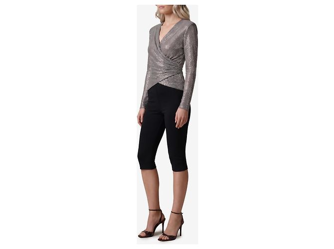 Self portrait Top wrap in mesh grigio con strass - vista 2