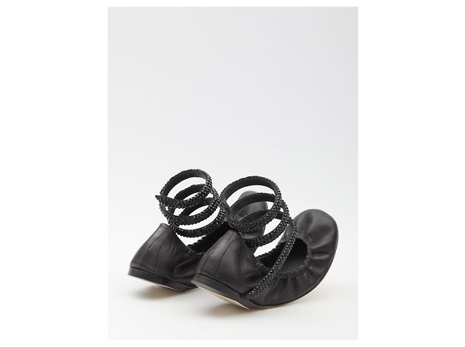 Rene Caovilla Cleo Ballerinas aus schwarzem Lammleder - Ansicht 3