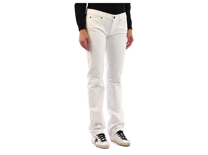 7 For All Mankind White Low Rise Stretch Cotton Jeans - view 2