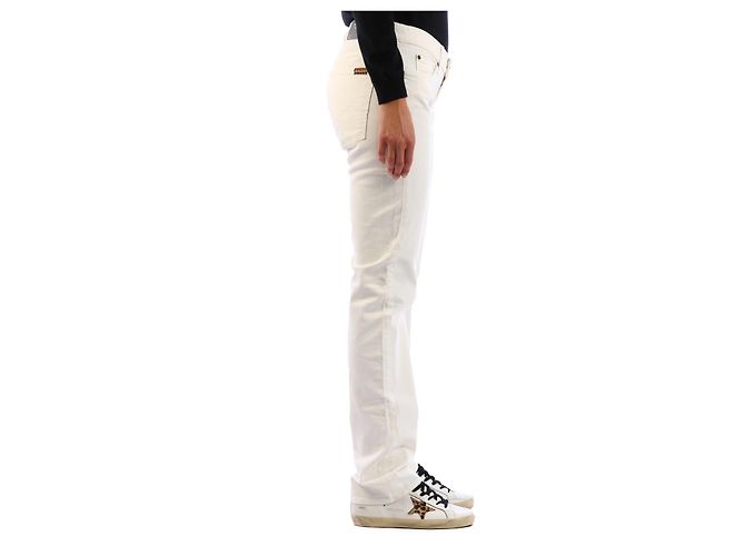 7 For All Mankind White Low Rise Stretch Cotton Jeans - view 3