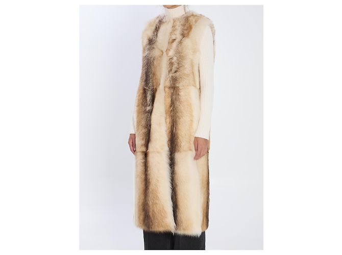 Chaleco largo de piel de cordero beige Yves Salomon - vista 2