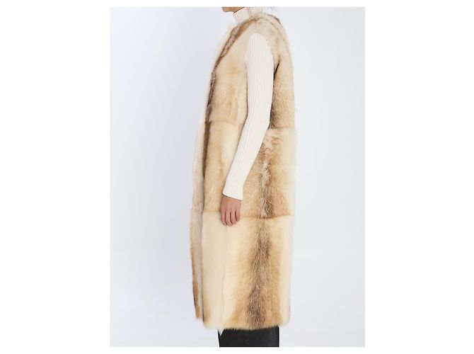 Chaleco largo de piel de cordero beige Yves Salomon - vista 3