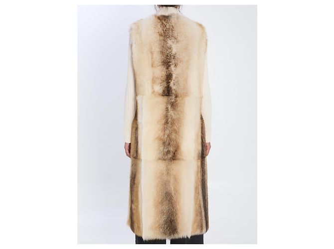 Chaleco largo de piel de cordero beige Yves Salomon - vista 4