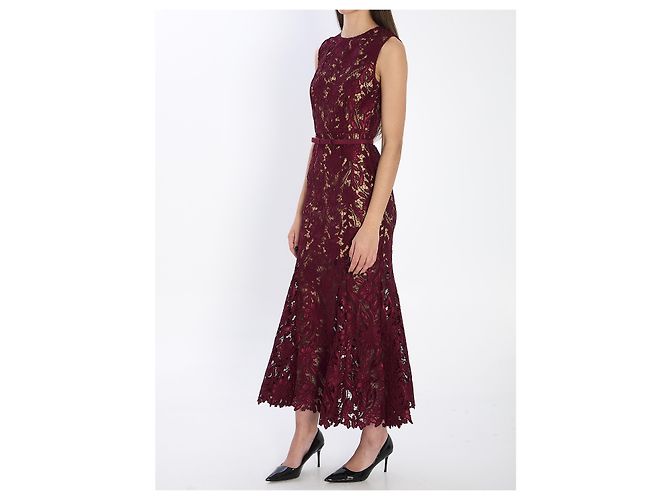 Self portrait Vestido midi de renda guipure Bordeaux - vista 2