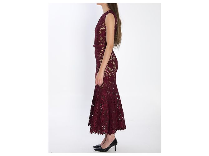 Self portrait Vestido midi de renda guipure Bordeaux - vista 3