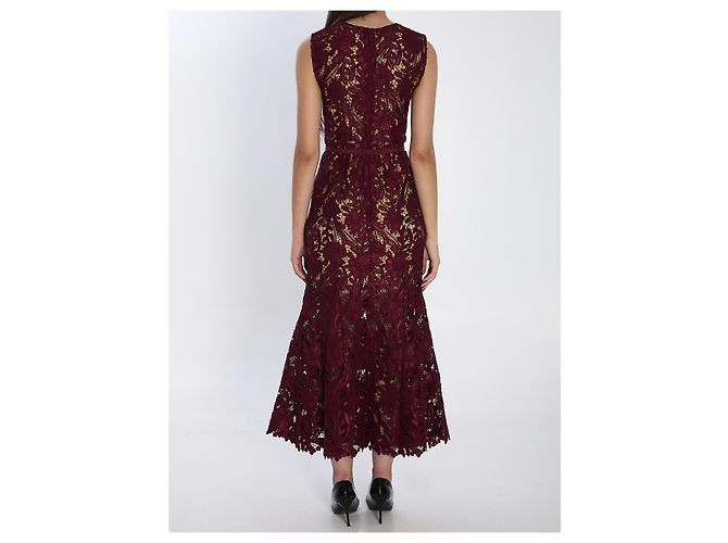 Self portrait Vestido midi de renda guipure Bordeaux - vista 4