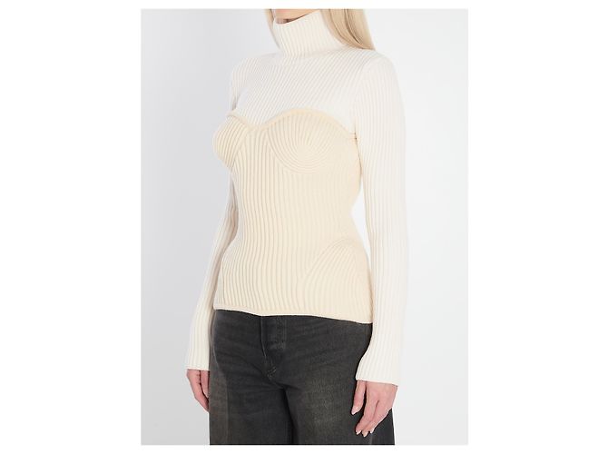 Jean Paul Gaultier Rippstrick-Pullover Wolle Weiß - Ansicht 2