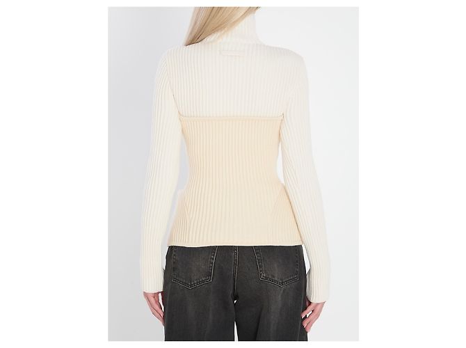 Jean Paul Gaultier Rippstrick-Pullover Wolle Weiß - Ansicht 4