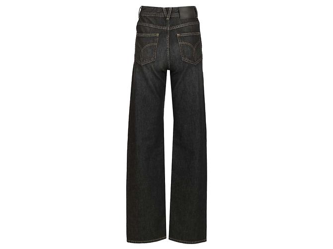 Medusa Versace Black Stone Washed Cotton Barrel Leg Jeans with Studs - view 2