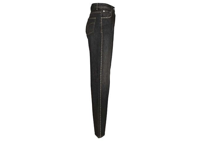 Medusa Versace Black Stone Washed Cotton Barrel Leg Jeans with Studs - view 3