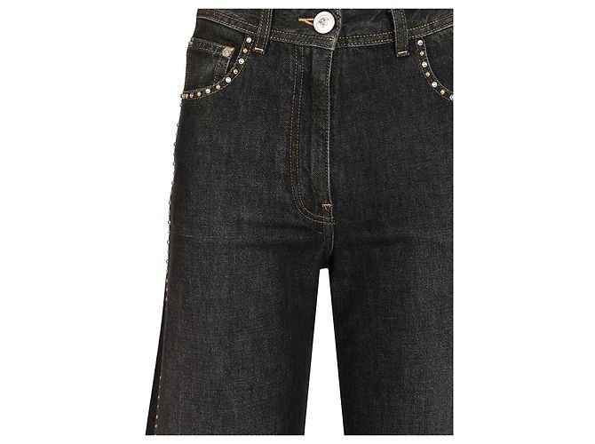 Medusa Versace Black Stone Washed Cotton Barrel Leg Jeans with Studs - view 4