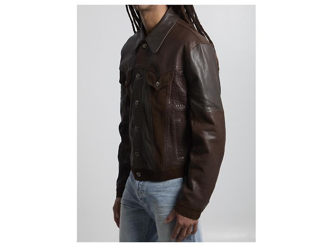 Versace Blouson in pelle slim-fit Marrone - vista 2
