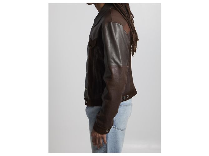 Versace Blouson in pelle slim-fit Marrone - vista 3