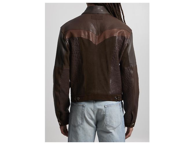 Versace Blouson in pelle slim-fit Marrone - vista 4
