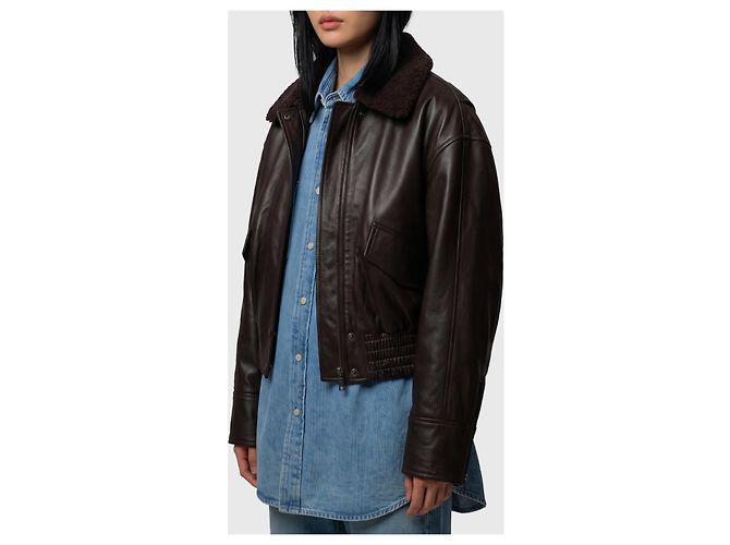 Ivy Oak Chaqueta bomber IOLaila Lane de cuero marrón oscuro - vista 3