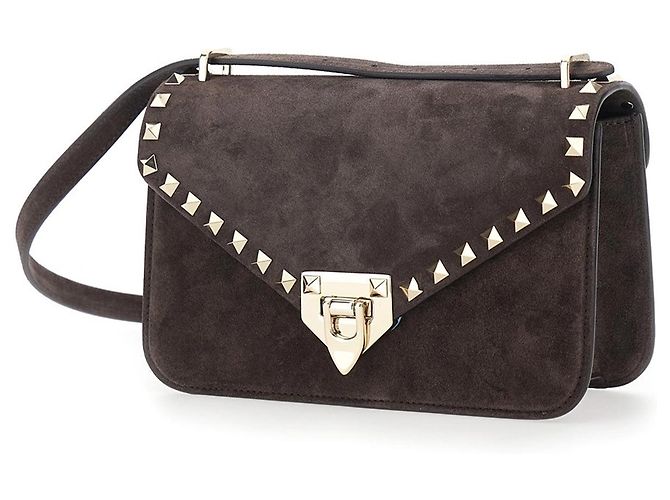 Valentino Garavani Petit sac crossbody Rockstud en daim Marron - vue 2