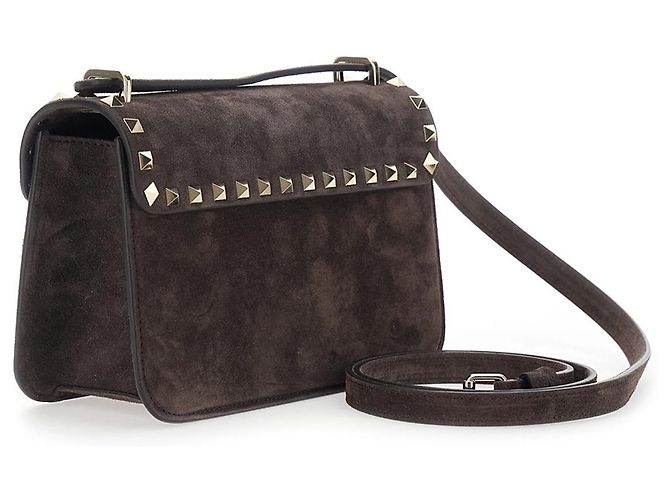 Valentino Garavani Petit sac crossbody Rockstud en daim Marron - vue 3
