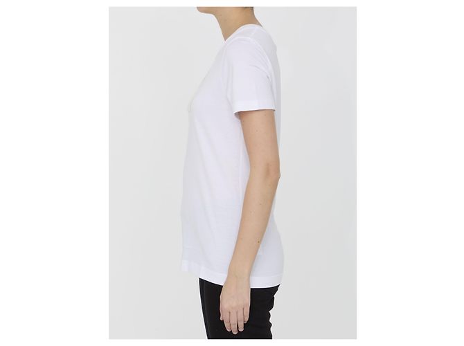 T-shirt Dolce & Gabbana bianca in cotone con logo DG in pizzo Bianco - vista 3