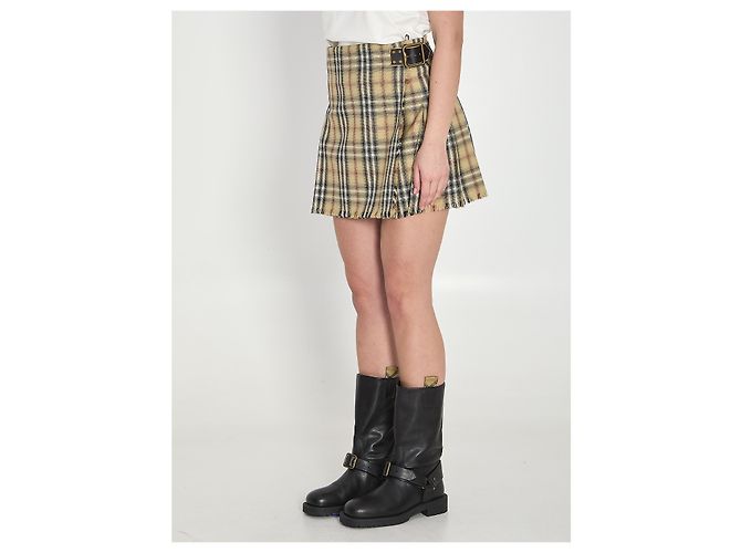 Minifalda estilo kilt Burberry de lana a cuadros beige - vista 2