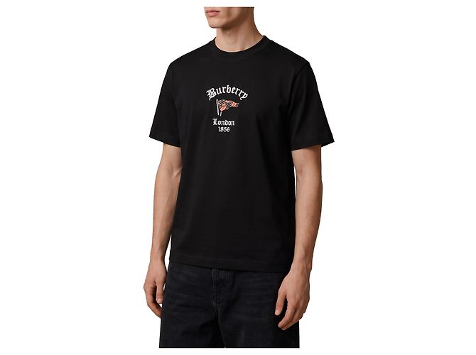 Burberry T-shirt in cotone con bandiera a scacchi Nero - vista 2