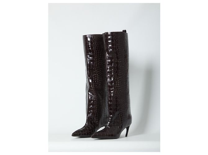Botas Attico Lea de cuero con estampado de cocodrilo marrón oscuro Castaño - vista 2