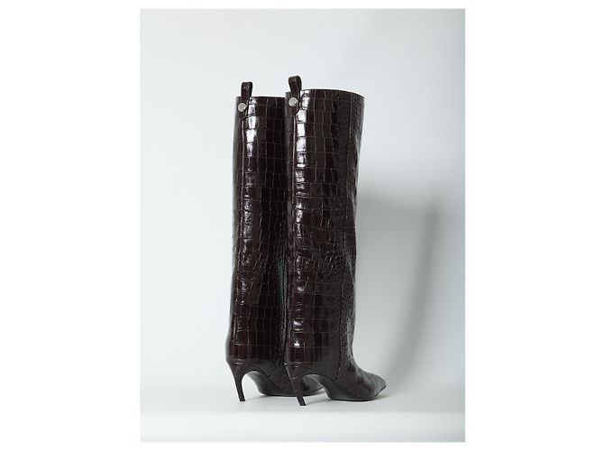 Botas Attico Lea de cuero con estampado de cocodrilo marrón oscuro Castaño - vista 3