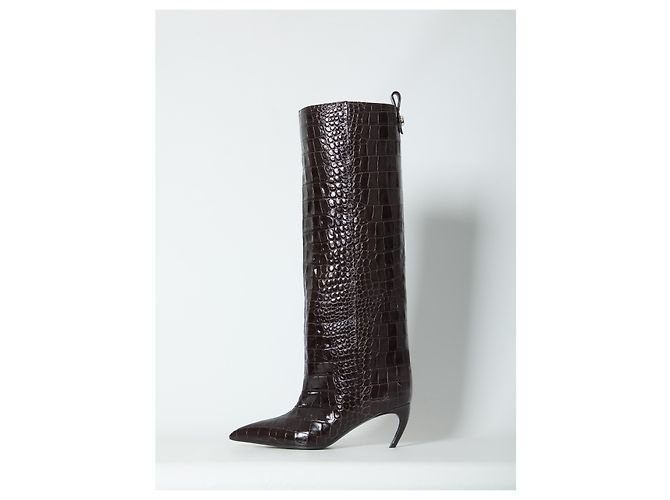 Botas Attico Lea de cuero con estampado de cocodrilo marrón oscuro Castaño - vista 4