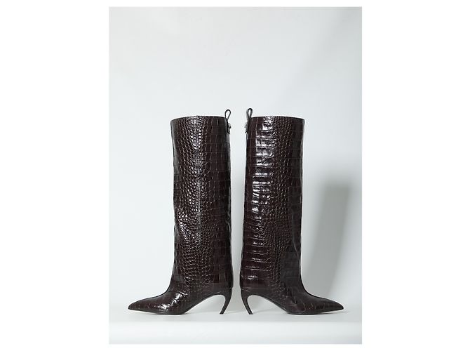 Botas Attico Lea de cuero con estampado de cocodrilo marrón oscuro Castaño - vista 5