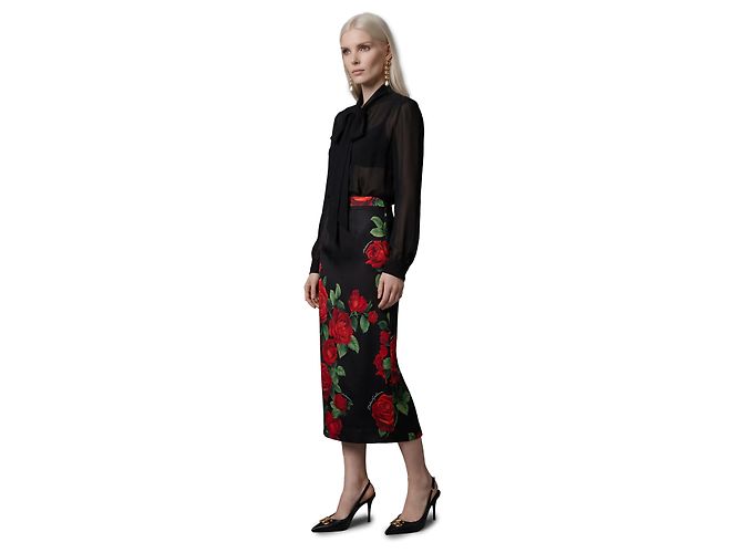 Dolce & Gabbana Saia midi com estampado de rosas vermelhas Preto - vista 2