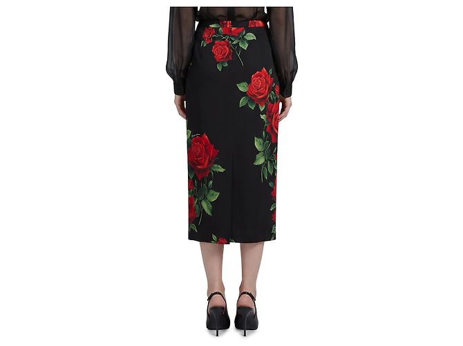 Dolce & Gabbana Saia midi com estampado de rosas vermelhas Preto - vista 3
