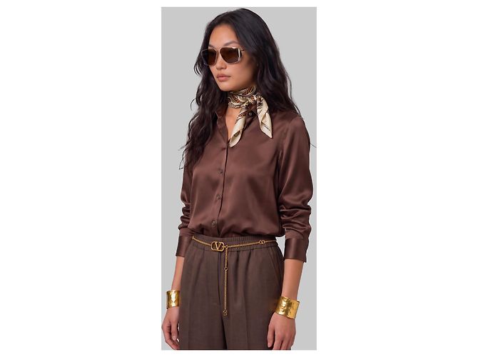 Sutton New York Camicia in seta elasticizzata marrone - vista 2