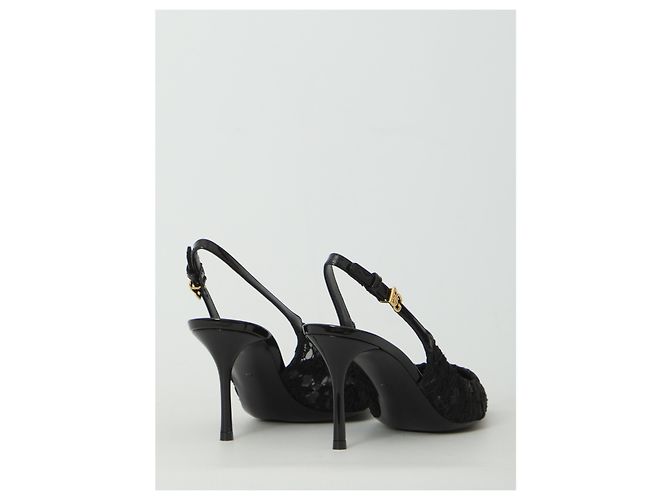 Dolce & Gabbana Escarpins slingback en dentelle Taormina Noir - vue 3