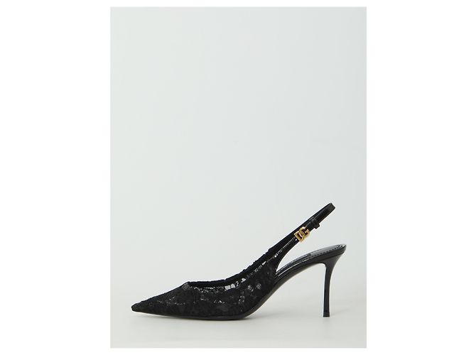 Dolce & Gabbana Escarpins slingback en dentelle Taormina Noir - vue 4