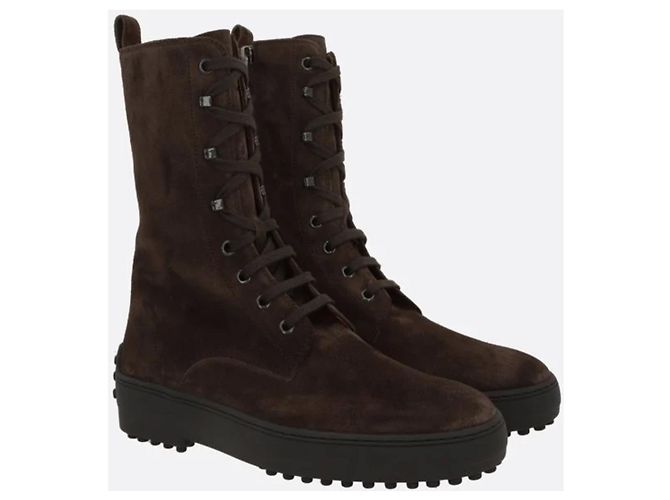 Tod's Winter ankle boot with rubber studs in suede leather Brown - view 2