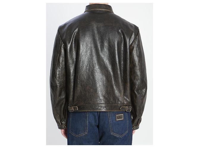 Dolce & Gabbana Lederjacke in Used-Optik Schwarz - Ansicht 4