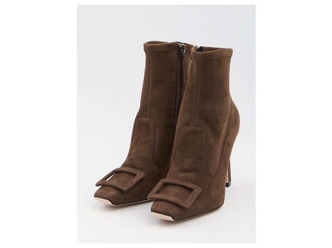 Roger Vivier Trompette ankle boots in suede Brown - view 2