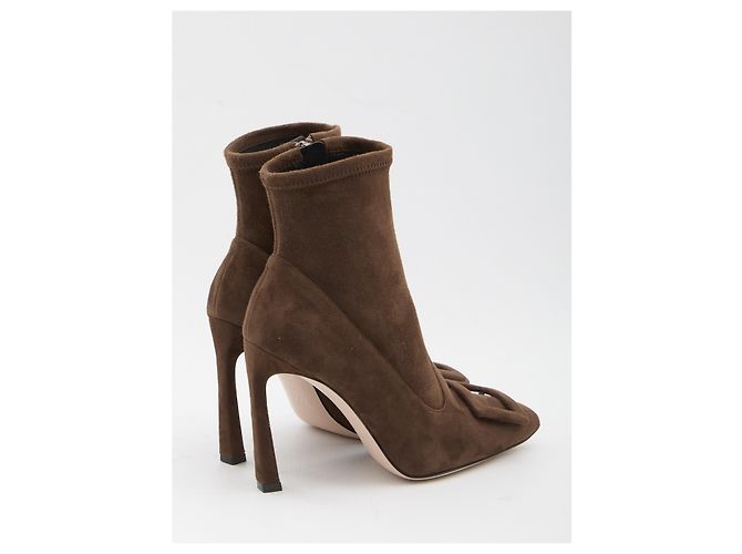 Roger Vivier Trompette ankle boots in suede Brown - view 3