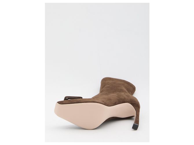 Roger Vivier Trompette ankle boots in suede Brown - view 4