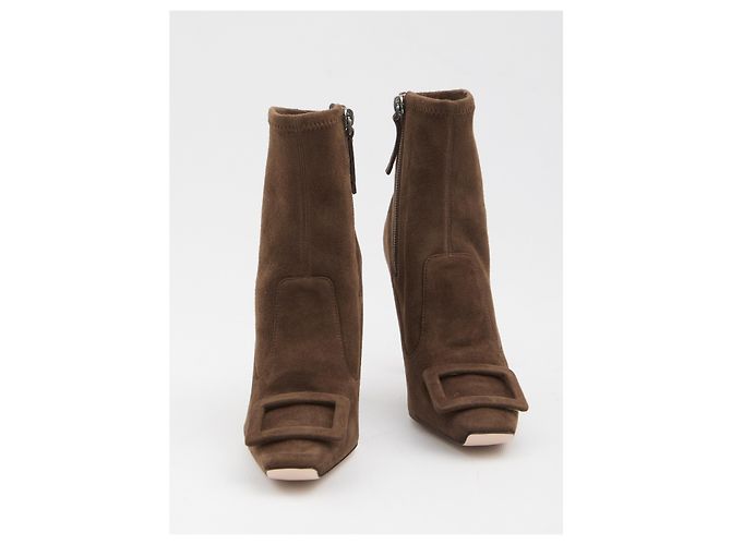 Roger Vivier Trompette ankle boots in suede Brown - view 5