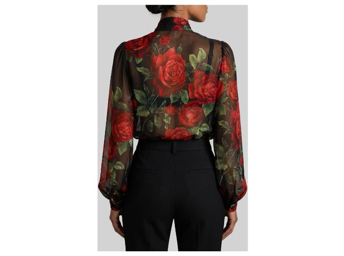 Dolce & Gabbana Red Rose chiffon blouse Black - view 2
