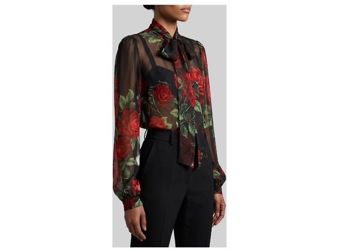 Dolce & Gabbana Red Rose chiffon blouse Black - view 3