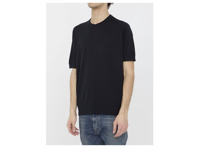 T-shirt John Smedley Kempton nera in cotone Nero - vista 2