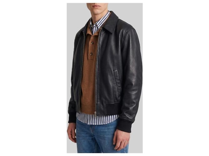 Ami Paris Reißverschlussjacke aus schwarzem Lammleder - Ansicht 3