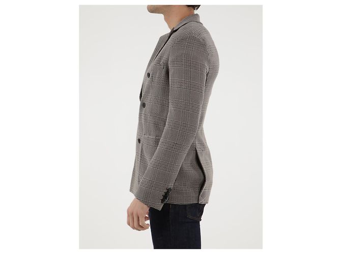 Tonello Double-breasted Glen plaid jacket Beige - view 3