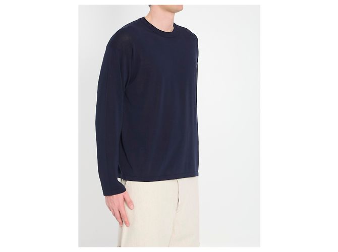 Pull en coton bleu marine Roberto Collina Col Rond - vue 2